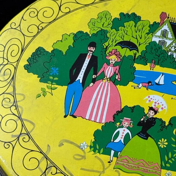 Vintage Sewing Basket Tin Victorian Old New York  Arch Oval Handle - Picture 7 of 13